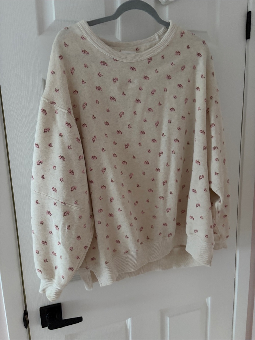 Aerie Cream Knit Sweater with Pink Floral Print